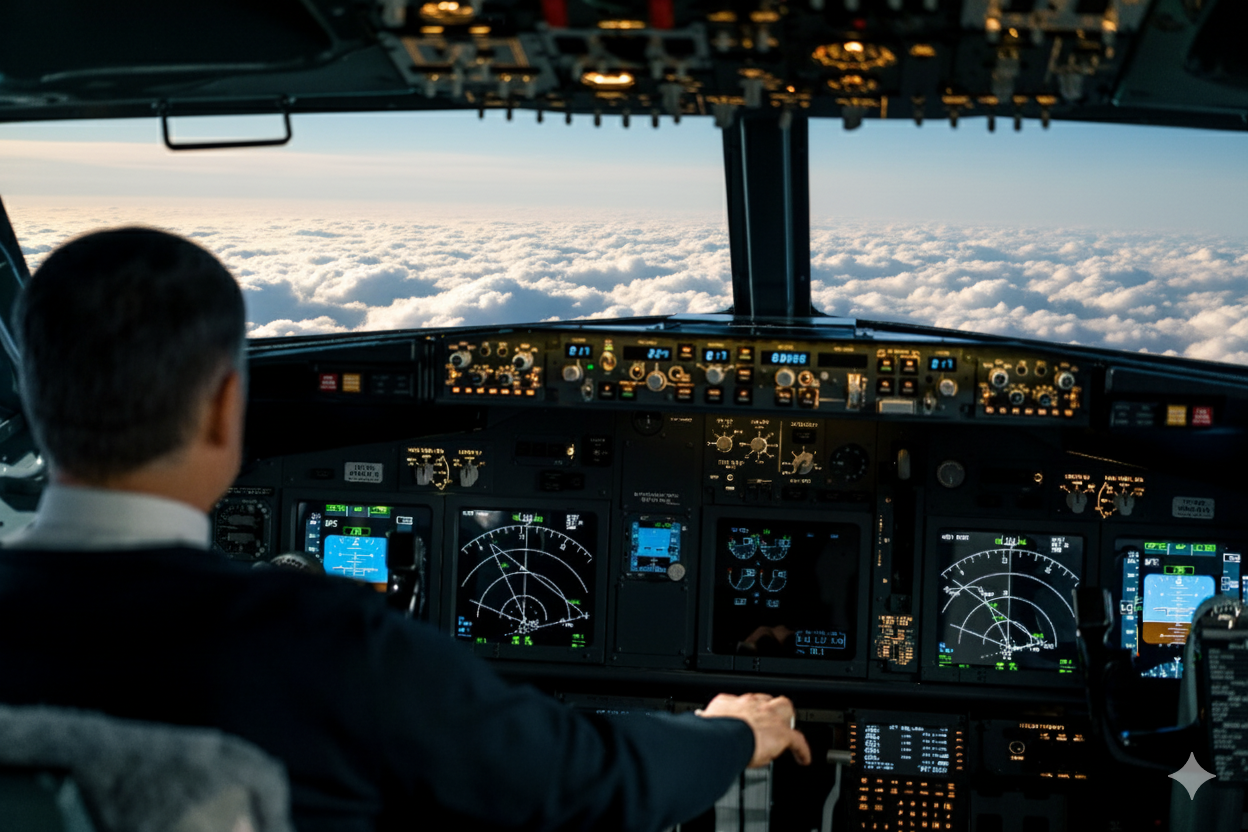 Bright daytime sky view from aircraft cockpit