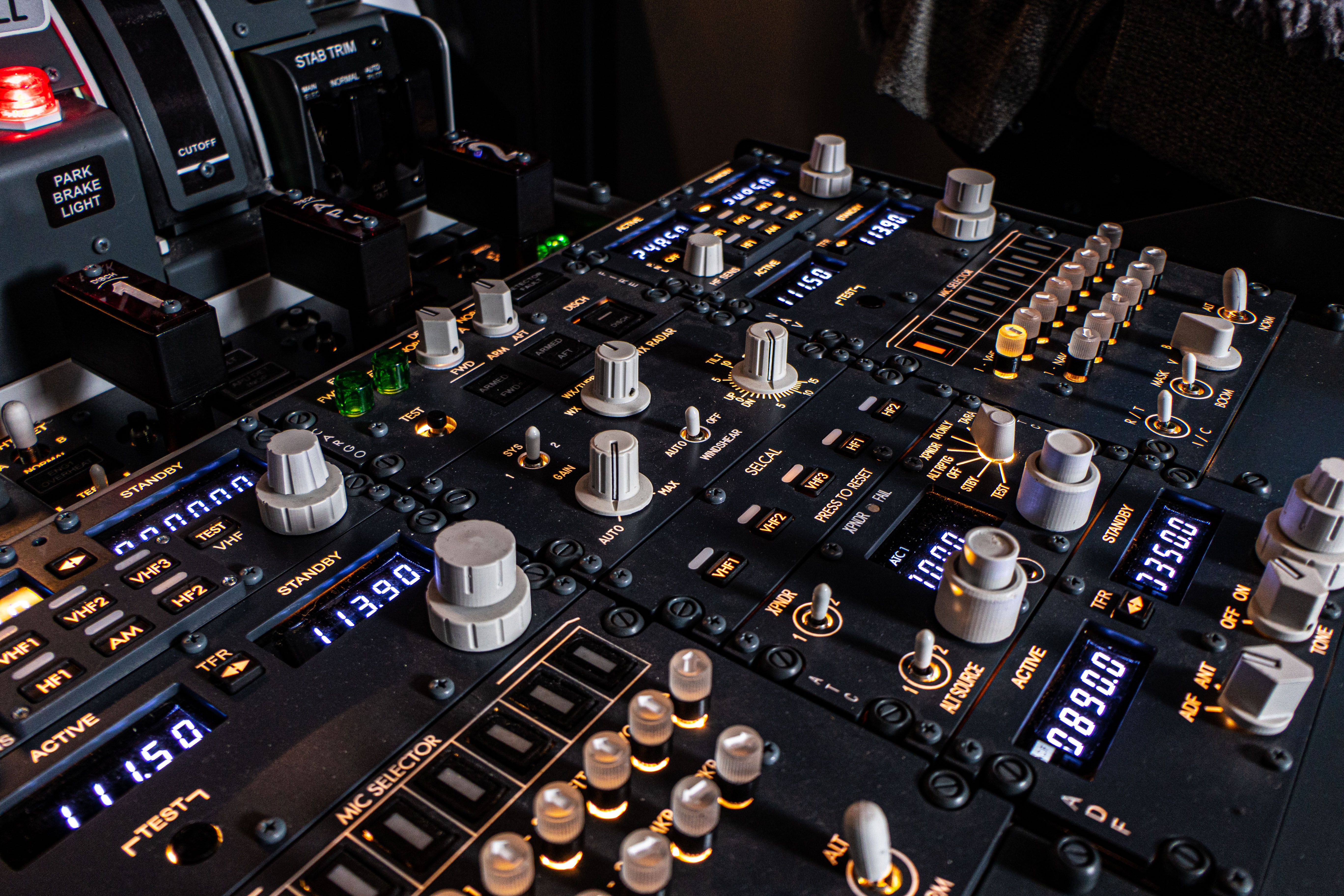 Boeing 737 cockpit control center with instrument panels