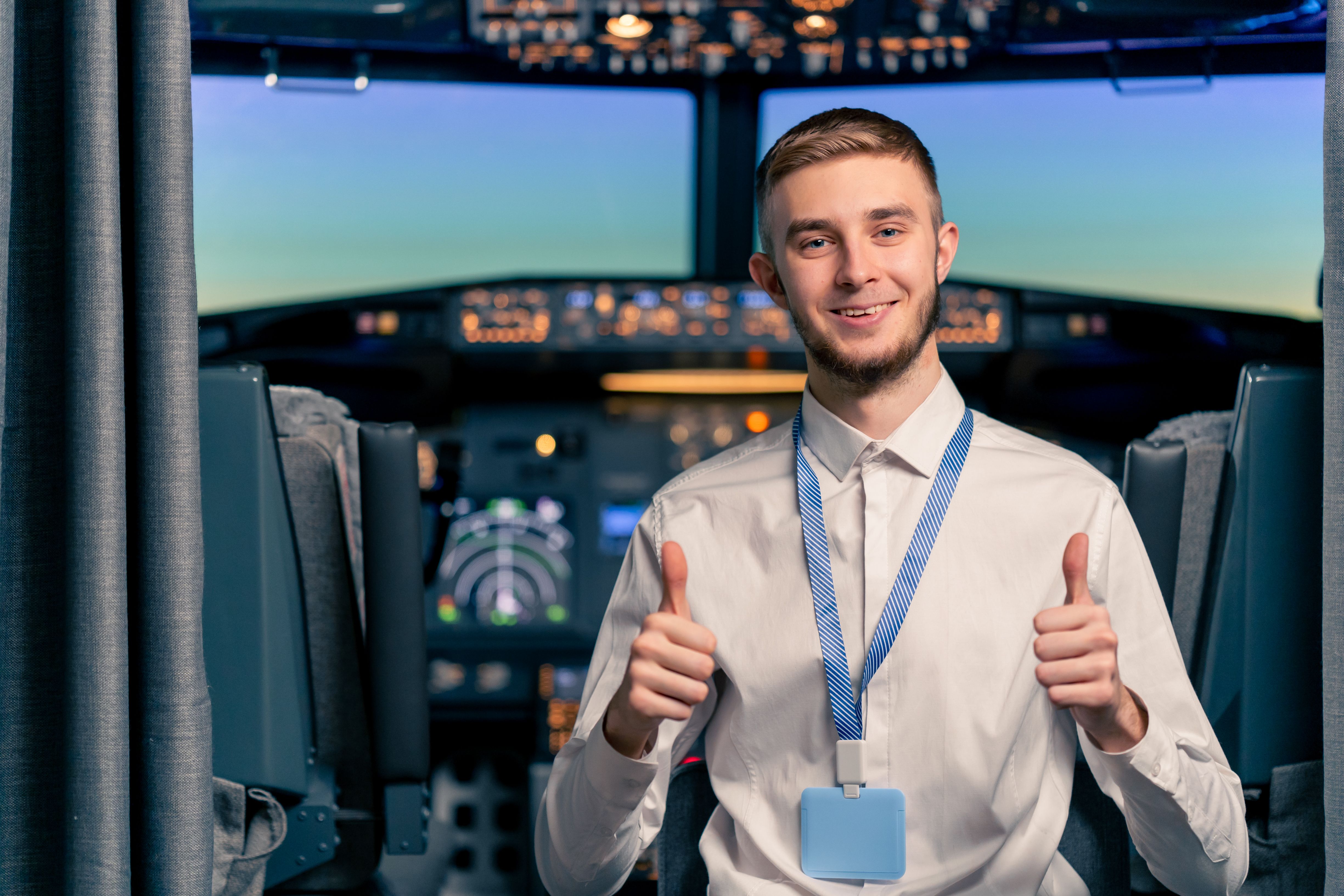 Flight instructor in Boeing 737 simulator cabin