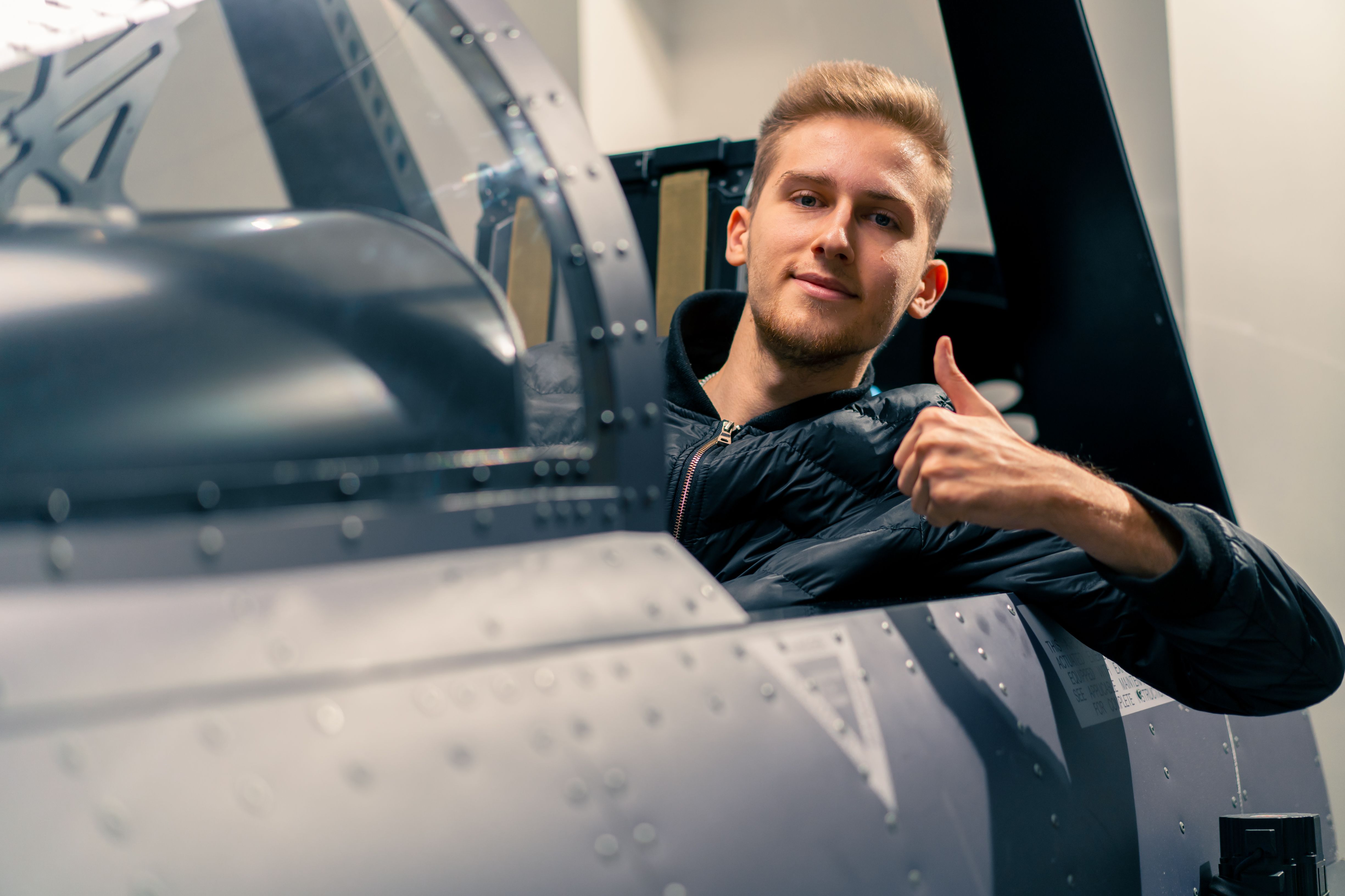 Pilot during F/A-18 Hornet flight simulation