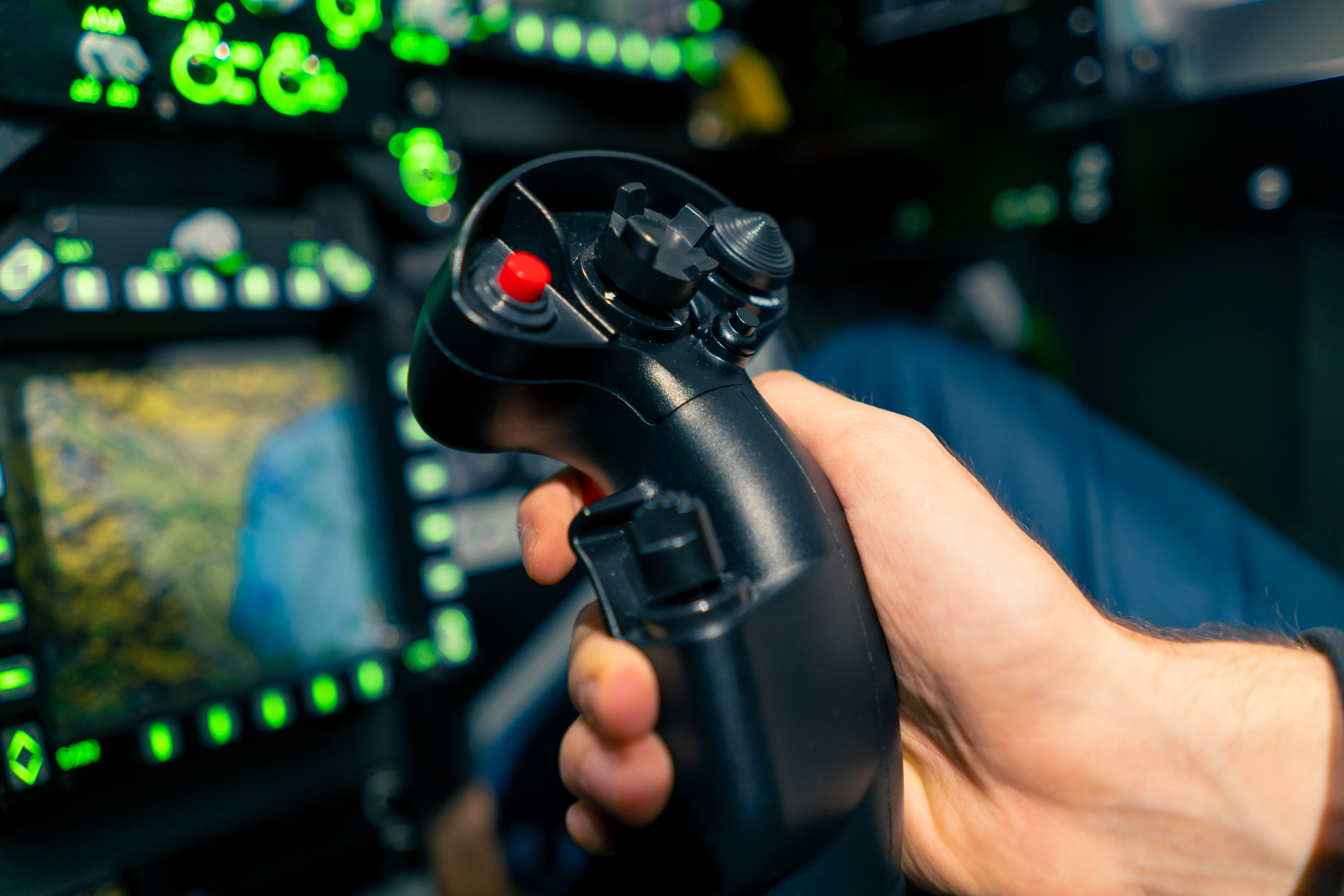 In-cabin joystick control in F/A-18 Hornet simulator