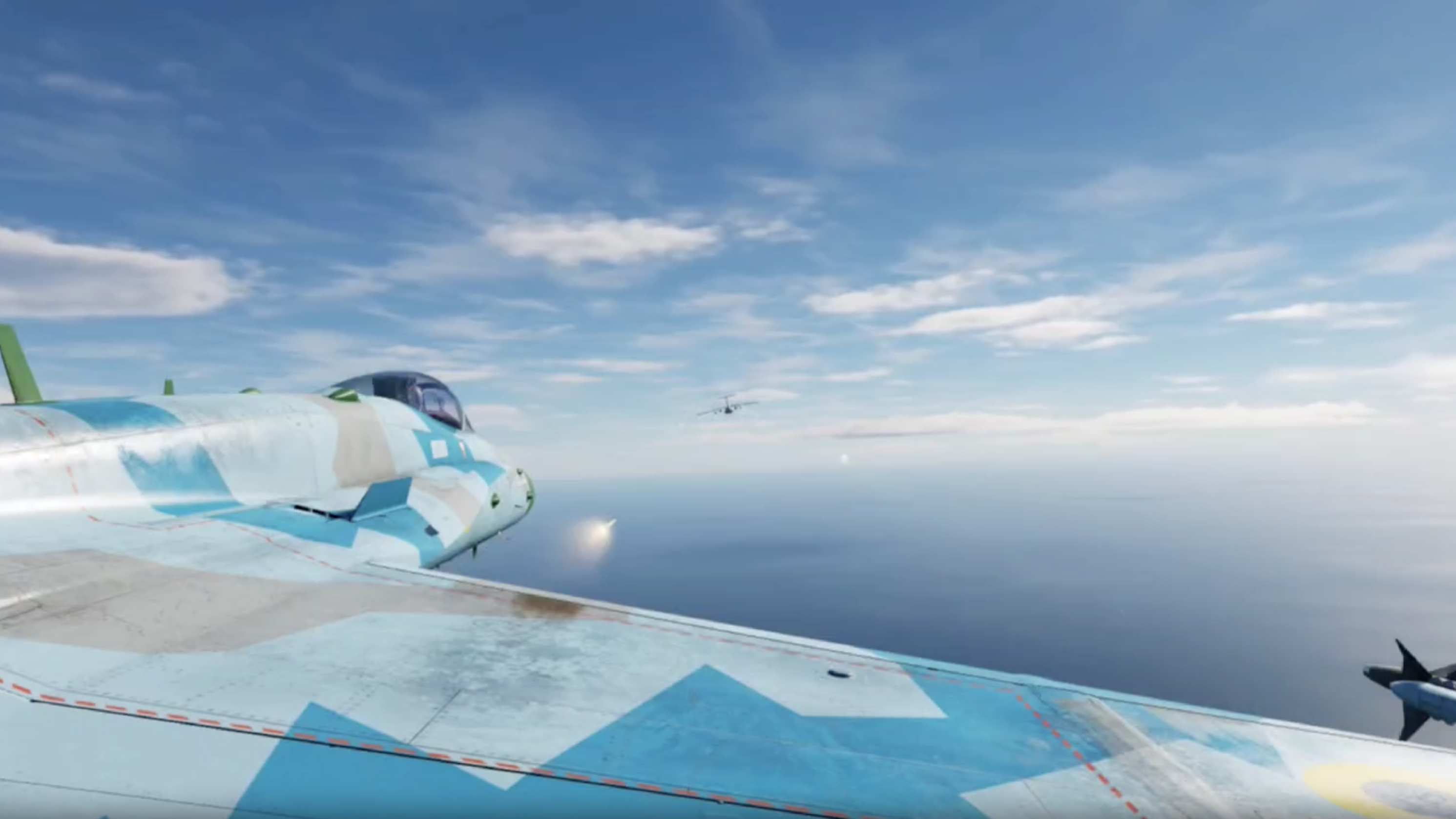 F/A-18 Hornet air combat scene over sea in flight simulator