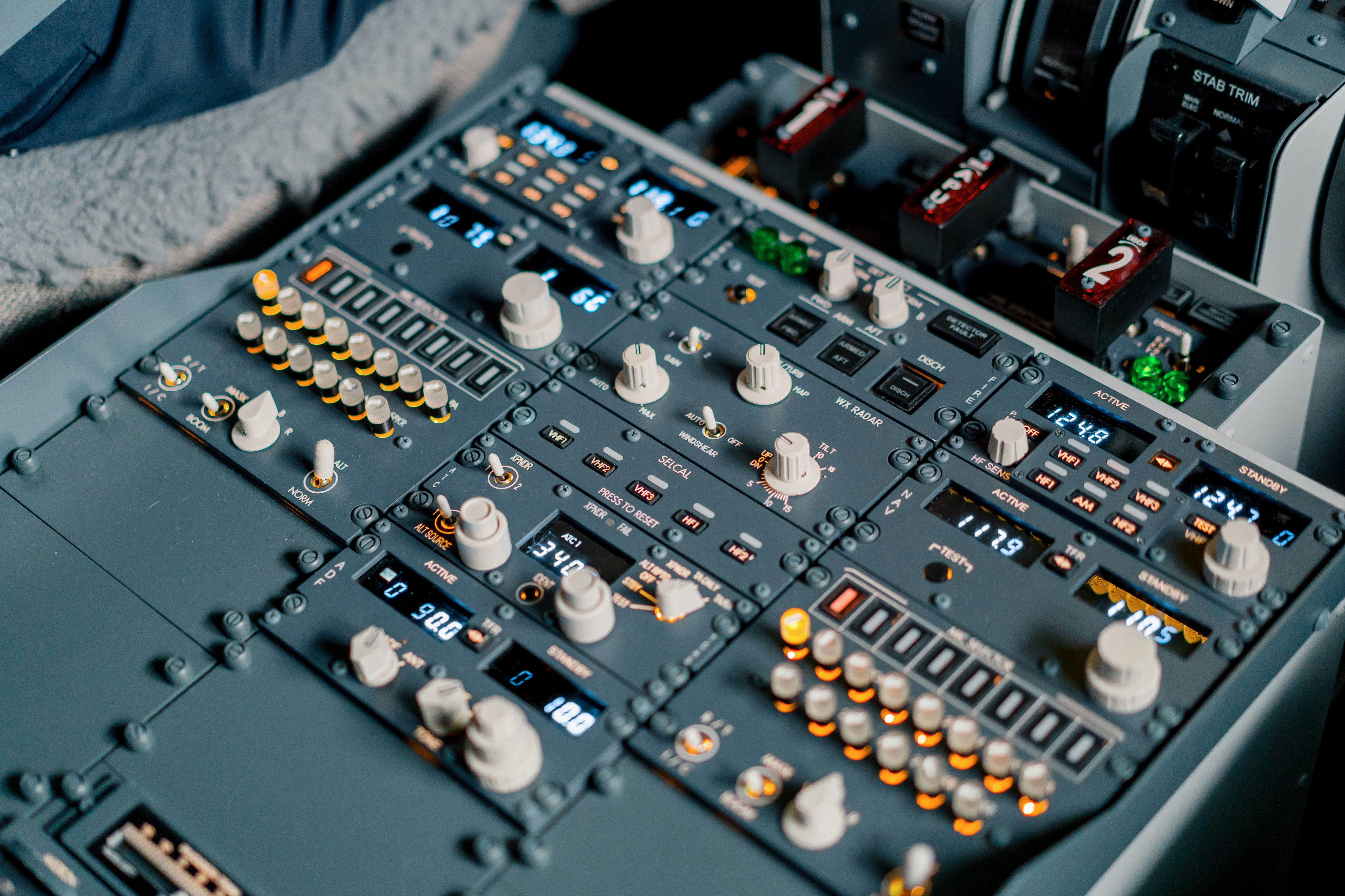 Electrical systems panel in Boeing 737 simulator