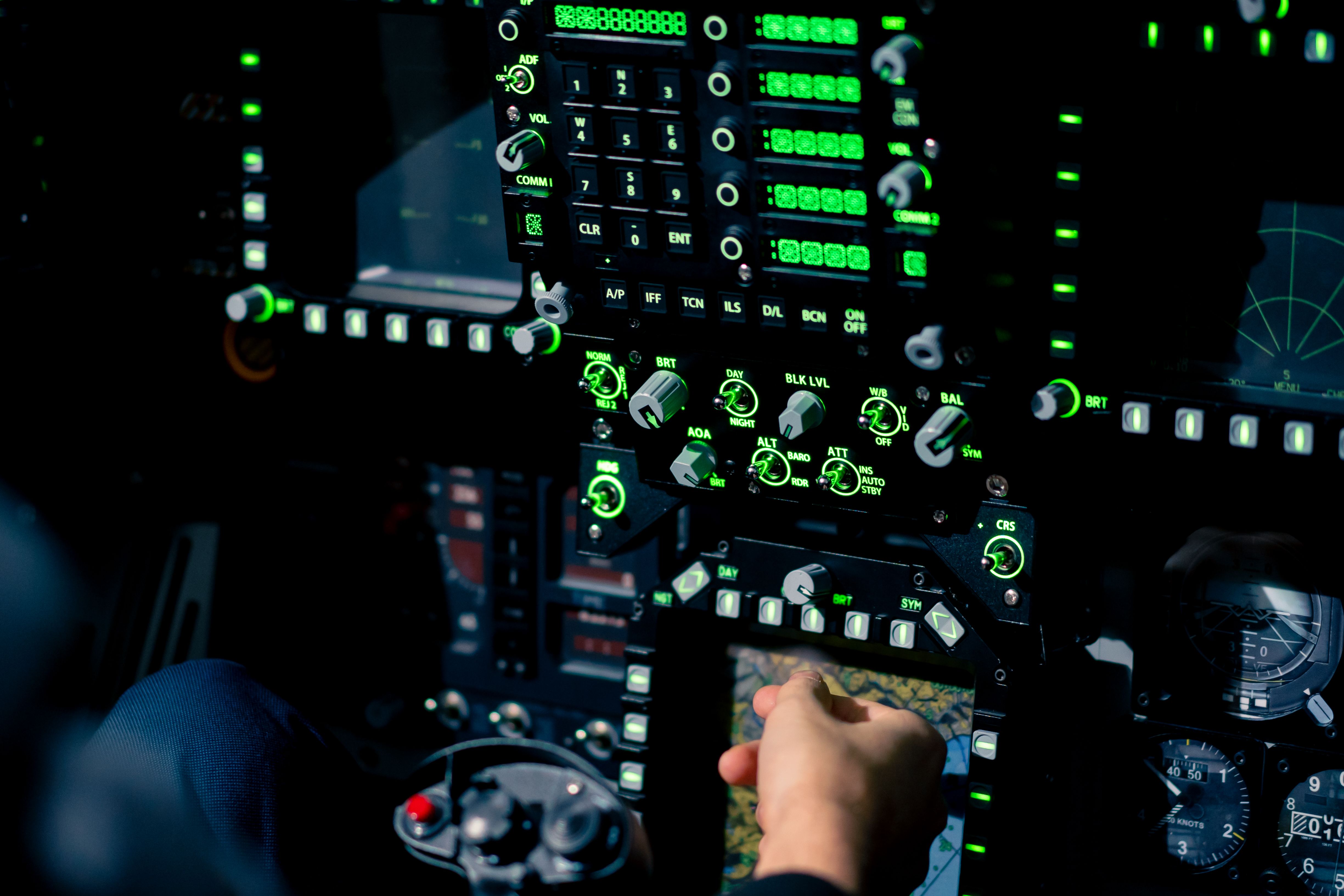Instrument panel lighting in F/A-18 Hornet simulator