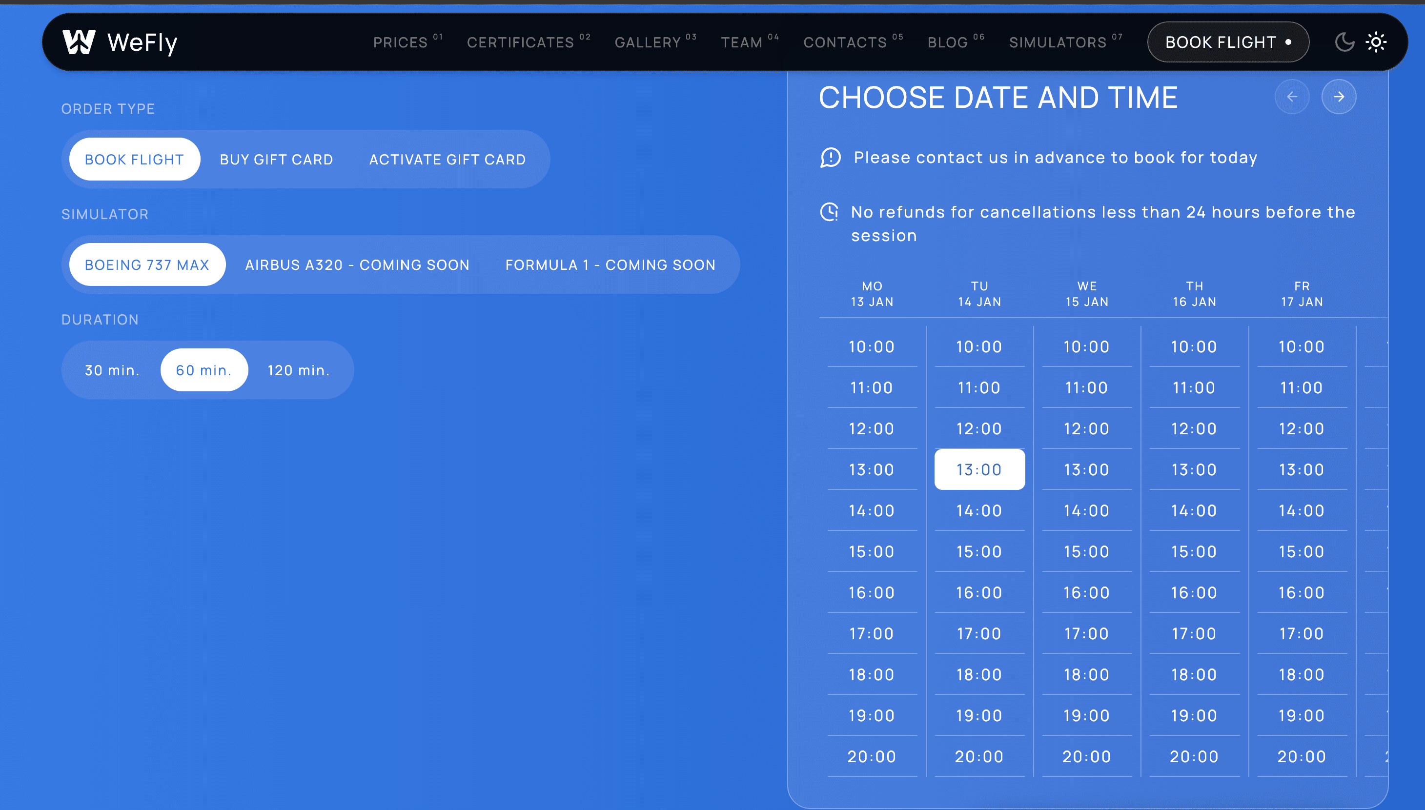 Screenshot booking example