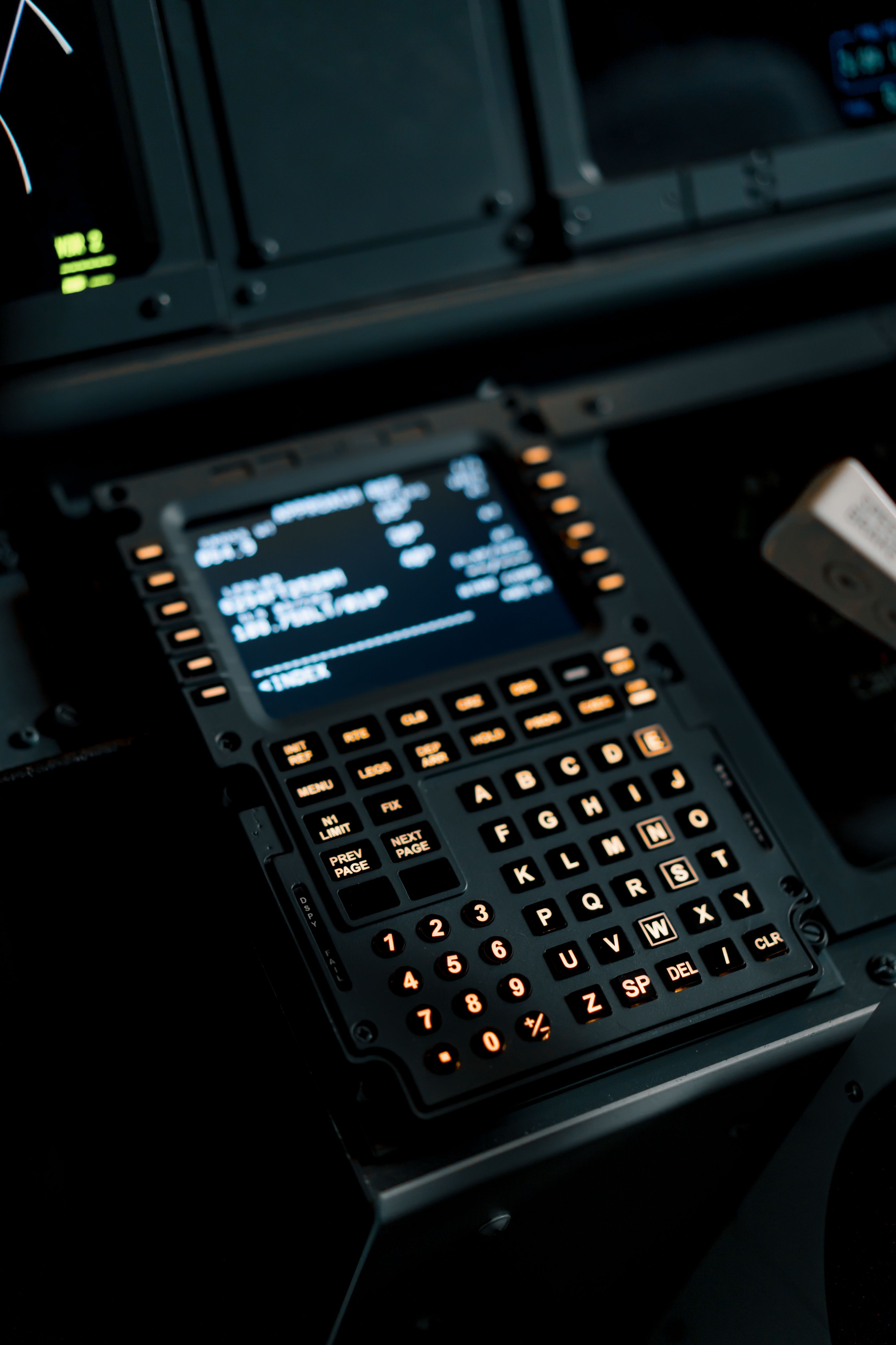 FMC flight management computer panel in Boeing 737 simulator
