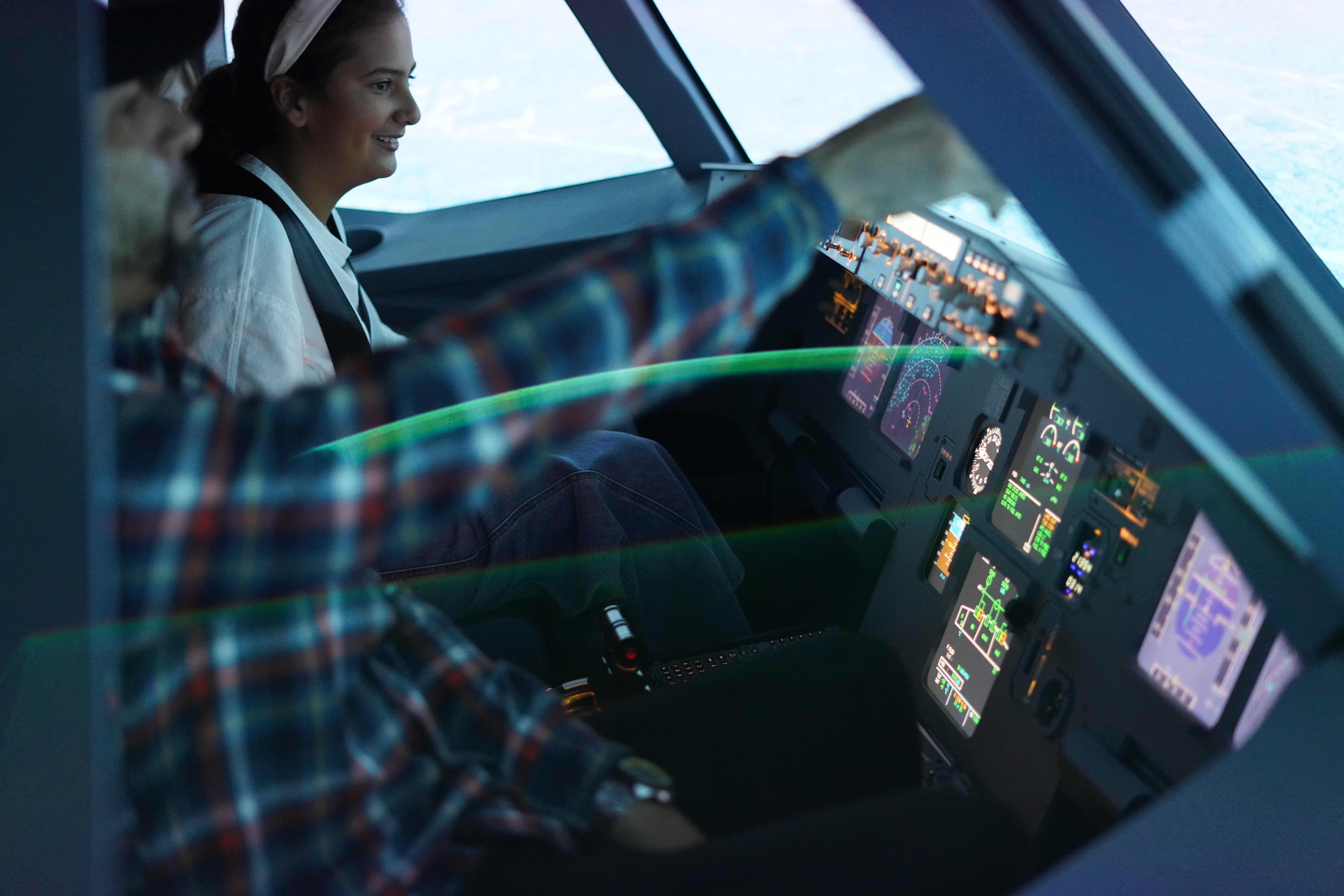Airbus A320 fly-by-wire sidestick controls at WeFly simulator center in Pasadena, Los Angeles area
