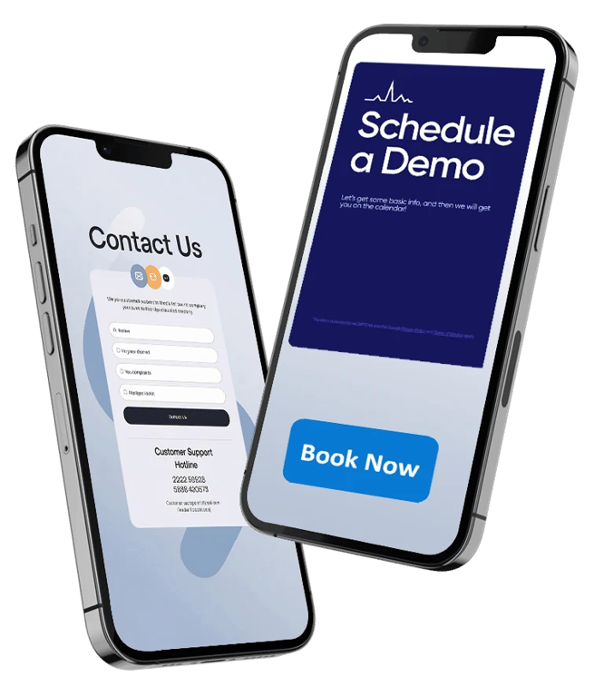VFI Technology - Two mobiles depicting e-commerce solutions - demo page and contact us page
