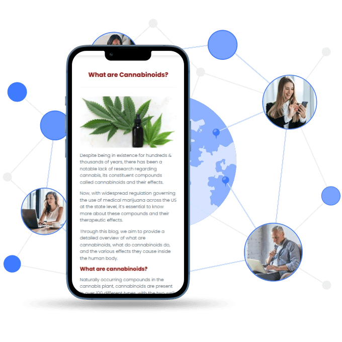 Cannabis ecommerce site view on mobile displaying content writing