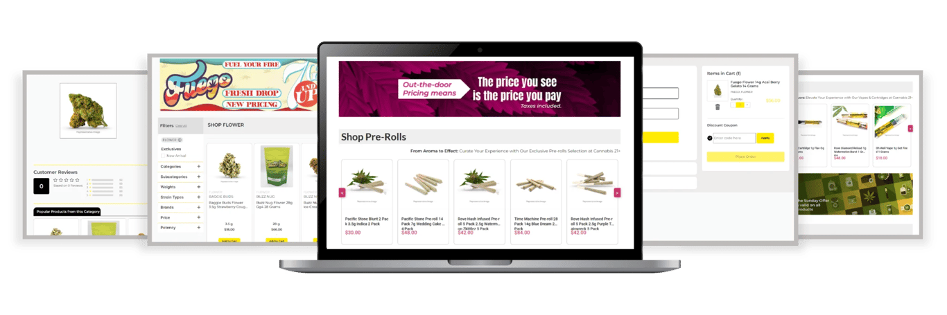 VFI Technology - cannabis ecommerce platform screenshots on laptop