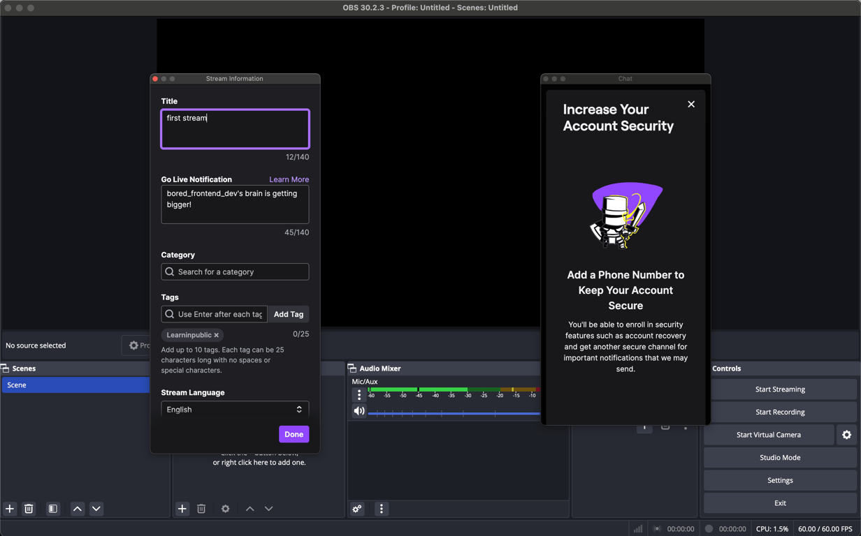screenshot of obs setup
