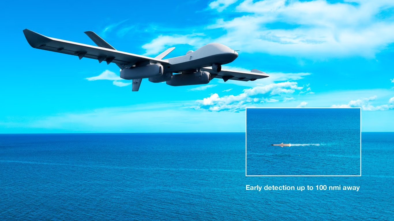 MQ-9B's AEW&C configuration provides wide-area surveillance at a fraction of the cost of crewed platforms.