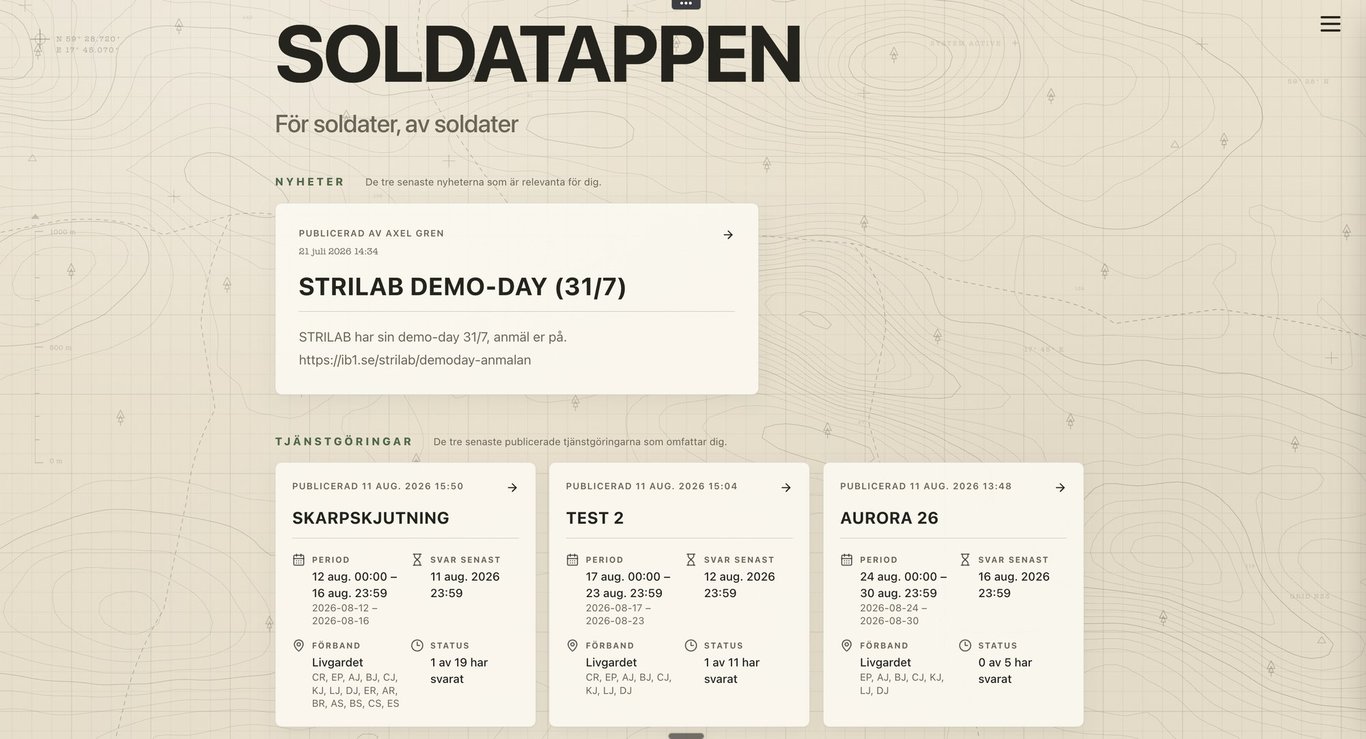 Ludvig Riesten och Axel Gren visar upp Soldatappen under STRILAB DemoDay på Försvarshögskolan i Stockholm