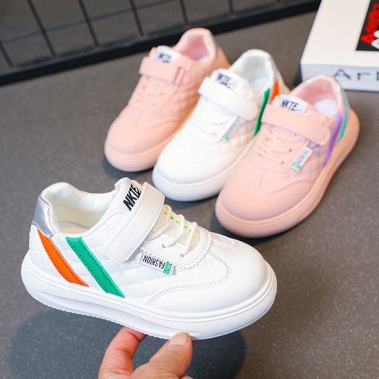 M035 Giày Thể Thao Trẻ Em Chần Chỉ Ô Trám Phối Sọc Màu – Sneaker Bé Trai & Bé Gái Da Mềm Quai Dán Êm Chân Đi Học, Đi Chơi (Size 26 - 36)