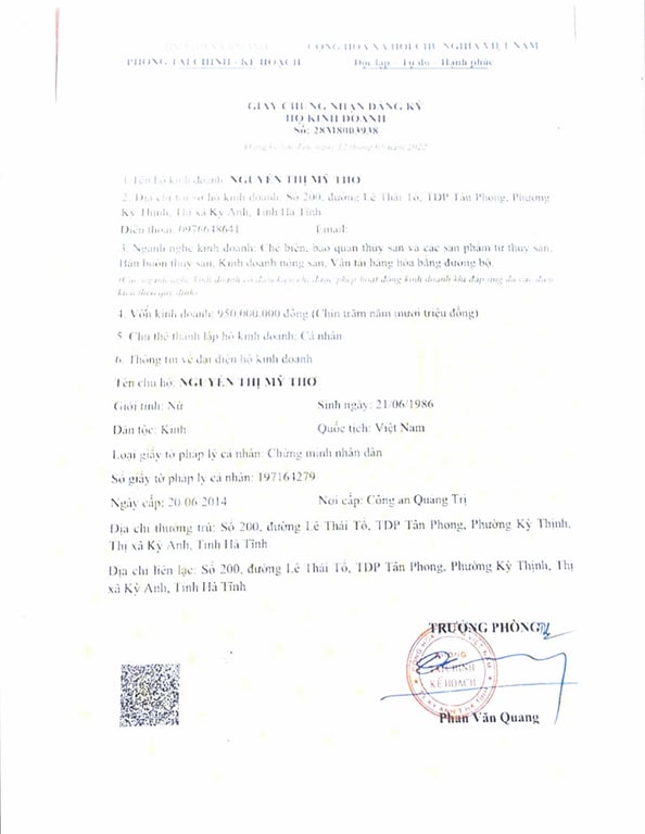 Hồ sơ pháp lý CÔNG TY TNHH THẮNG THỦY