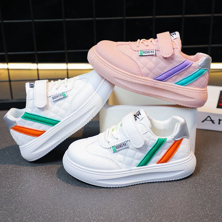 M035 Giày Thể Thao Trẻ Em Chần Chỉ Ô Trám Phối Sọc Màu – Sneaker Bé Trai & Bé Gái Da Mềm Quai Dán Êm Chân Đi Học, Đi Chơi (Size 26 - 36)