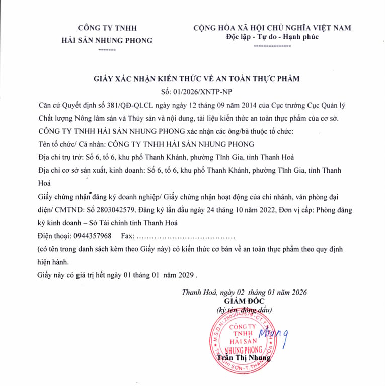 Hồ sơ pháp lý CÔNG TY TNHH THẮNG THỦY