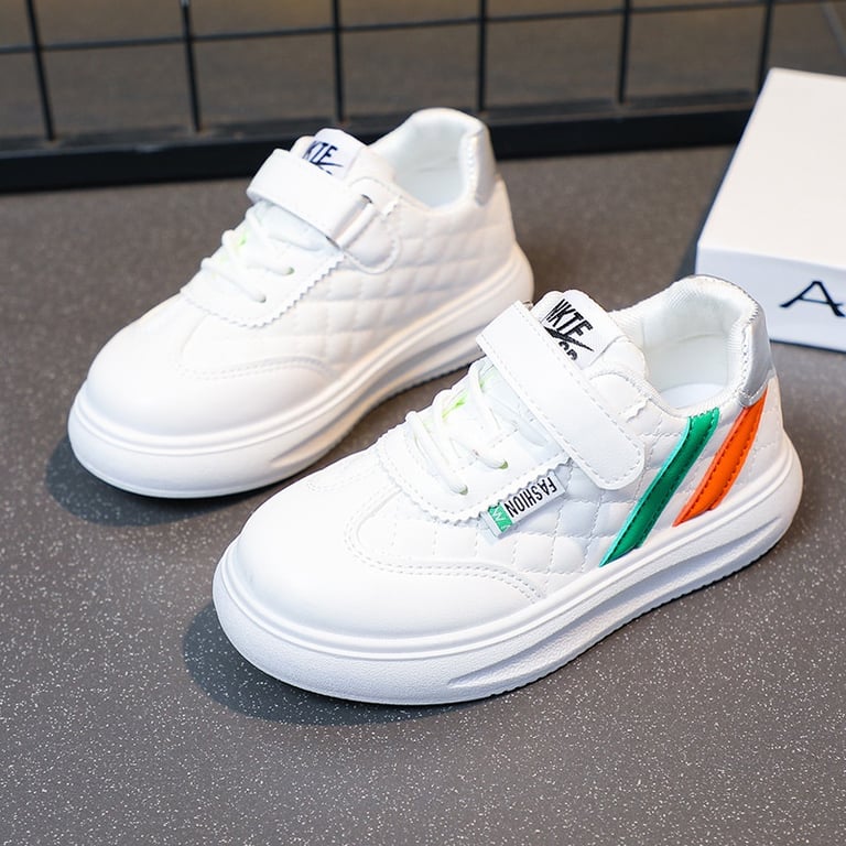 M035 Giày Thể Thao Trẻ Em Chần Chỉ Ô Trám Phối Sọc Màu – Sneaker Bé Trai & Bé Gái Da Mềm Quai Dán Êm Chân Đi Học, Đi Chơi (Size 26 - 36)