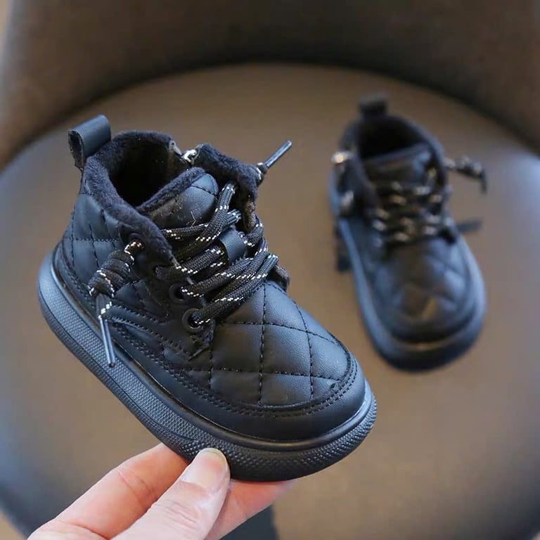 M026 Giày Boot Cổ Lót Lông Cho Bé Trai & Bé Gái Style Hàn Quốc – Giày Thể Thao Bốt Chần Chỉ Ô Tám Êm Chân Khóa Kéo Tiện Lợi (Size 26-36)