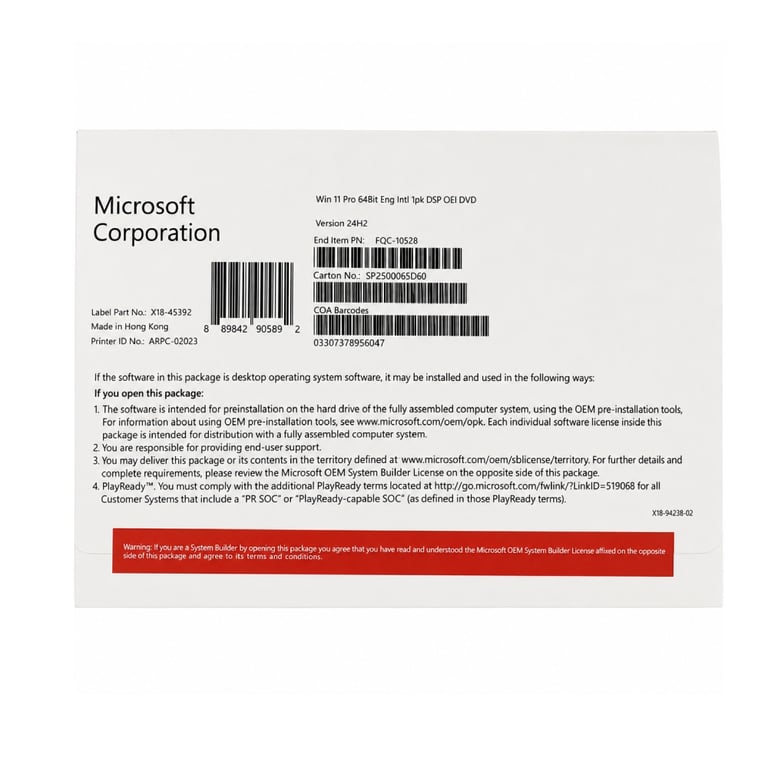 Phần mềm Microsoft Windows Pro 11 64Bit Eng Intl 1pk DSP OEI DVD (FQC-10528)