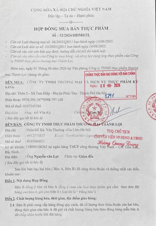 Hồ sơ pháp lý CÔNG TY TNHH THỰC PHẨM THƯƠNG MẠI THÀNH LỢI