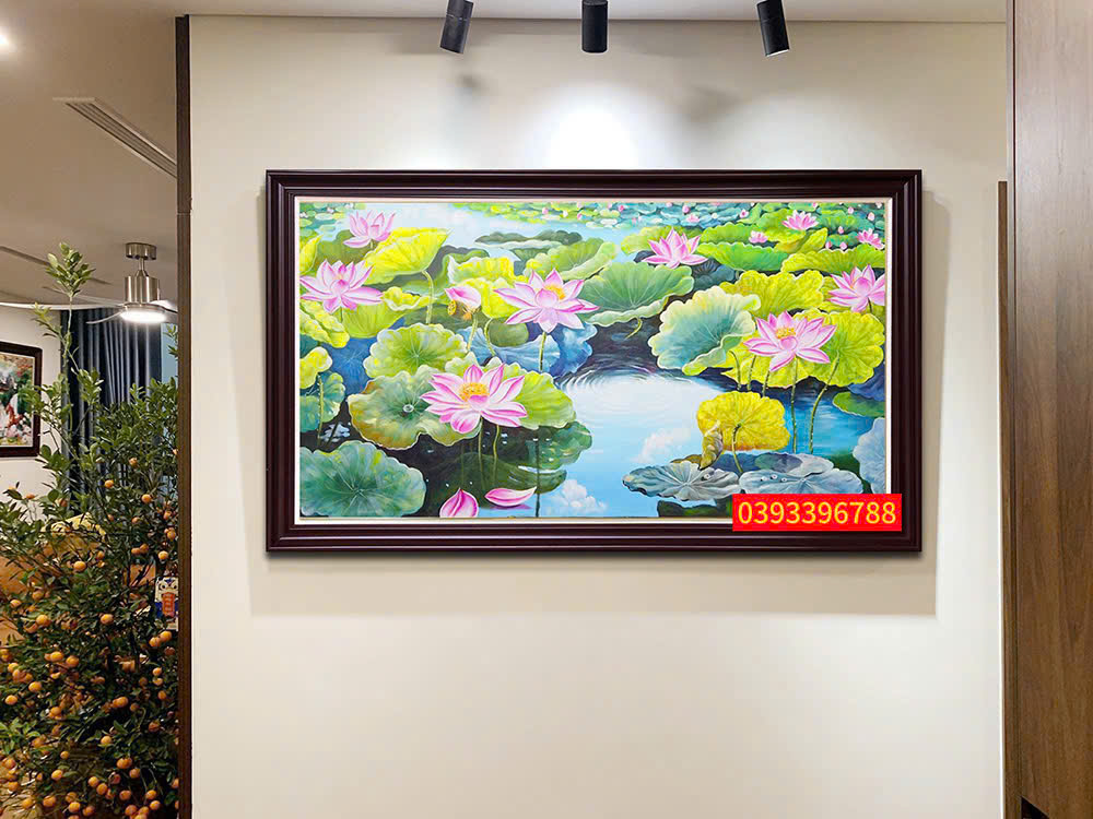 Tranh sơn dầu hoa sen nghệ thuật - Tranh hoa sen