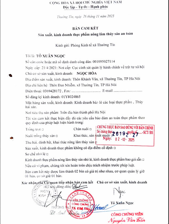Hồ Sơ Pháp Lý HỘ KINH DOANH NGỌC HÒA