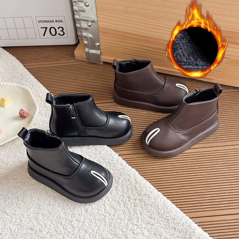 M044 Giày Bốt Bé Gái & Bé Trai Cổ Ngắn Da Mềm Mũi Tròn – Boots Trẻ Em Khóa Kéo Hông Tinh Tế Đế Đúc Êm Chân Đi Học, Đi Play, Du Lịch (Size 26 - 36)