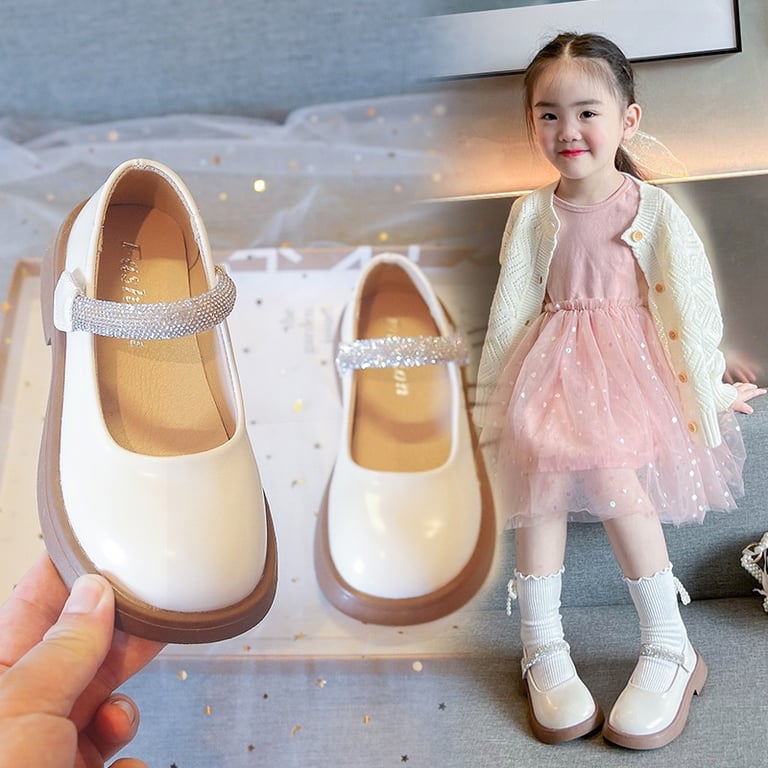 M105 Giày Búp Bê Công Chúa Cho Bé Gái Quai Ngang Đính Đá Lấp Lánh Cực Sang Chảnh (Màu Đen Bóng / Trắng Kem)