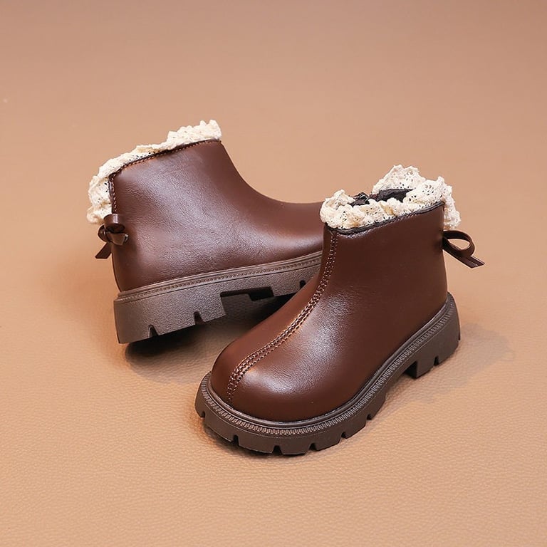 M207 Giày Boot Bé Gái Cổ Ngắn Viền Ren Da Mềm Phong Cách Hàn Quốc – Bốt Trẻ Em Mùa Thu Đông Xinh Xắn