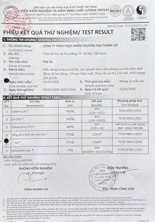 Hồ sơ pháp lý CÔNG TY TNHH THỰC PHẨM THƯƠNG MẠI THÀNH LỢI