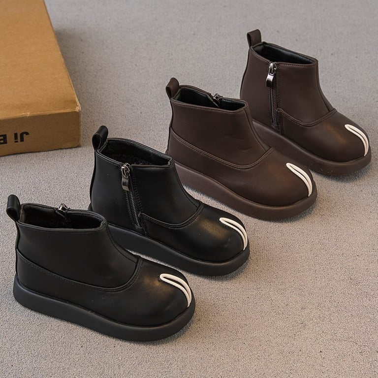 M044 Giày Bốt Bé Gái & Bé Trai Cổ Ngắn Da Mềm Mũi Tròn – Boots Trẻ Em Khóa Kéo Hông Tinh Tế Đế Đúc Êm Chân Đi Học, Đi Play, Du Lịch (Size 26 - 36)