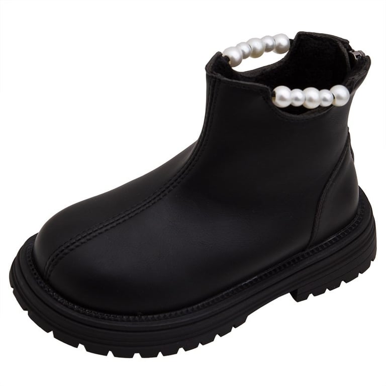 M038 Giày Bốt Bé Gái Cổ Ngắn Đính Ngọc Trai Sang Trọng – Boots Da Mềm Khóa Kéo Sau Đế Cao Su Chống Trượt Đi Học, Đi Tiệc (Size 26 - 36)