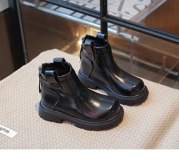 M047 Giày Bốt Trẻ Em Cổ Ngắn Da Bóng Phong Cách Hàn Quốc – Boots Bé Trai & Bé Gái Khóa Kéo Sau Cổ Chun Đế Răng Cưa Chống Trượt (Size 26 - 36)