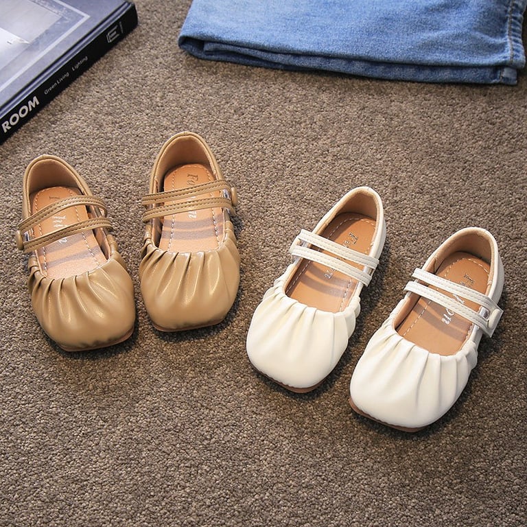 M011 Giày Búp Bê Bé Gái Mũi Xếp Nhún Vintage – Giày Búp Bê Da Mềm Quai Đôi Dán Tiện Lợi Cho Bé Đi Học, Đi Tiệc (Size 24 - 33)