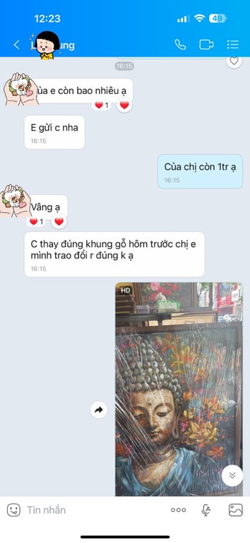 Tranh sơn dầu Phật đã về với chủ mới