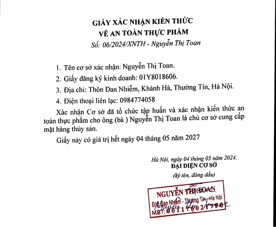 Hồ sơ pháp lý CÔNG TY TNHH THẮNG THỦY