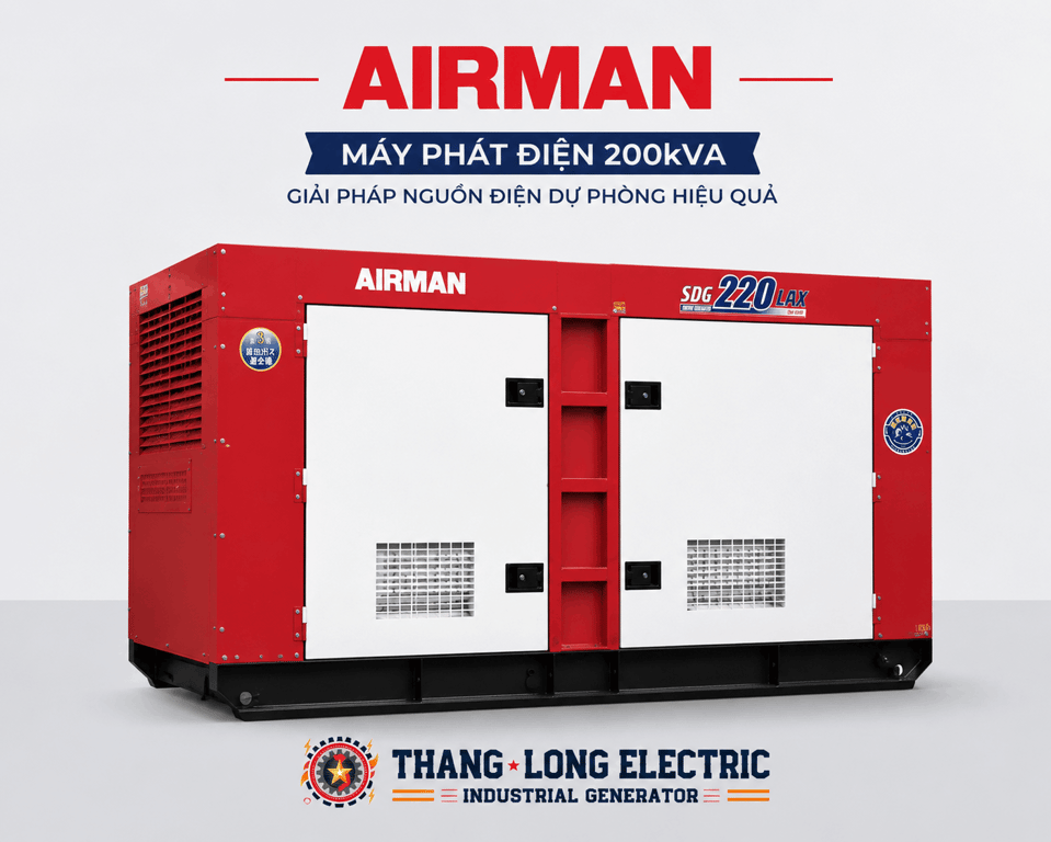 Máy phát điện AIRMAN 200kVA – Giải pháp chống mất điện mùa nắng nóng cho công trình & nhà xưởng