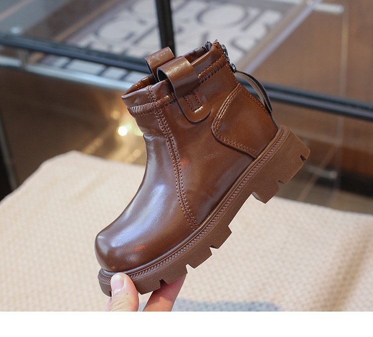 M047 Giày Bốt Trẻ Em Cổ Ngắn Da Bóng Phong Cách Hàn Quốc – Boots Bé Trai & Bé Gái Khóa Kéo Sau Cổ Chun Đế Răng Cưa Chống Trượt (Size 26 - 36)