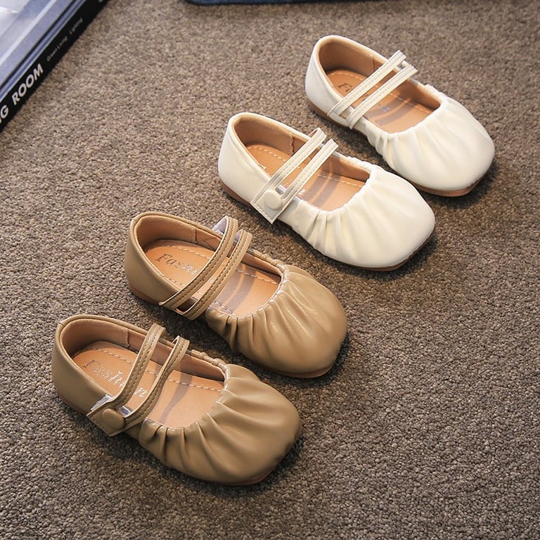 M011 Giày Búp Bê Bé Gái Mũi Xếp Nhún Vintage – Giày Búp Bê Da Mềm Quai Đôi Dán Tiện Lợi Cho Bé Đi Học, Đi Tiệc (Size 24 - 33)