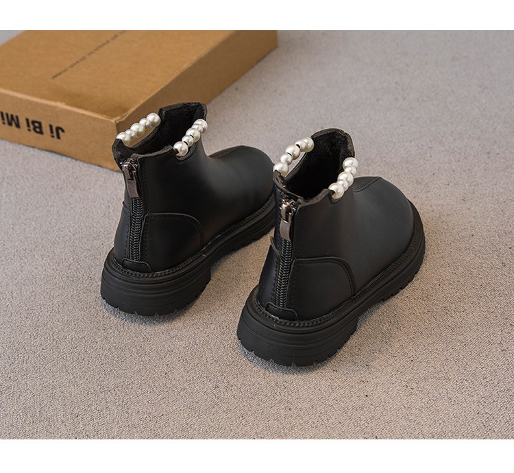 M038 Giày Bốt Bé Gái Cổ Ngắn Đính Ngọc Trai Sang Trọng – Boots Da Mềm Khóa Kéo Sau Đế Cao Su Chống Trượt Đi Học, Đi Tiệc (Size 26 - 36)