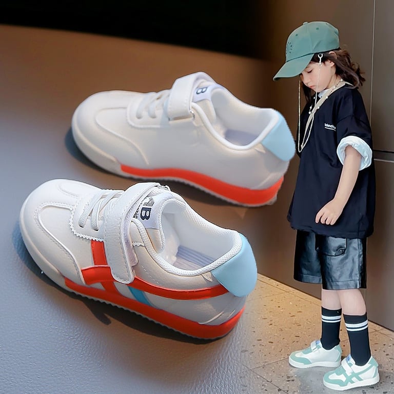 M024 Giày Thể Thao Trẻ Em Cổ Thấp Phối Sọc Nổi Bật – Sneaker Bé Trai & Bé Gái Da Mềm Quai Dán Tiện Lợi Đi Học, Đi Chơi (Size 31 - 36)
