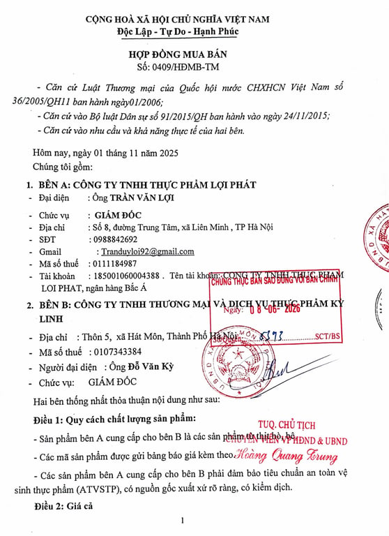 Hồ sơ pháp lý CÔNG TY TNHH THỰC PHẨM LỢI PHÁT
