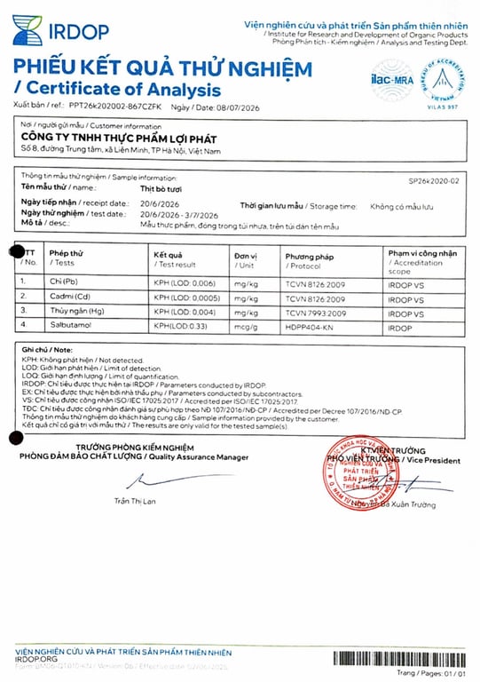 Hồ sơ pháp lý CÔNG TY TNHH THỰC PHẨM LỢI PHÁT