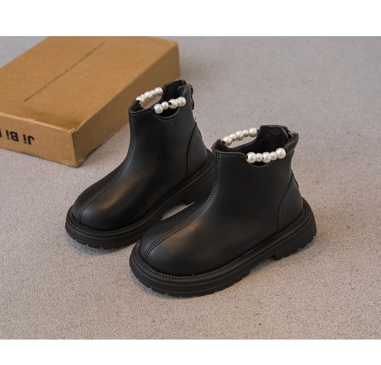 M038 Giày Bốt Bé Gái Cổ Ngắn Đính Ngọc Trai Sang Trọng – Boots Da Mềm Khóa Kéo Sau Đế Cao Su Chống Trượt Đi Học, Đi Tiệc (Size 26 - 36)