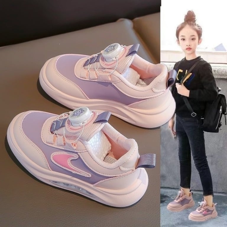M154 Giày Thể Thao Bé Gái Núm Xoay Thông Minh – Giày Sneaker Trẻ Em Cổ Thấp Đệm Khí Tự Điều Chỉnh Dây Đi Học, Đi Chơi