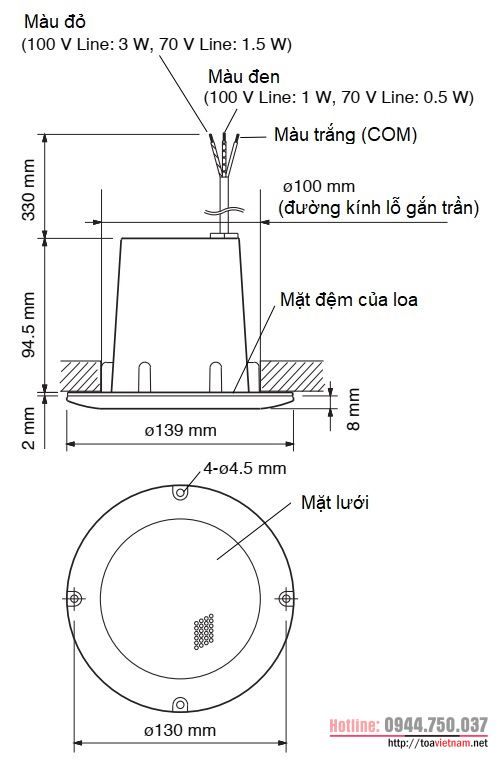 Hướng dẫn lắp đặt, đấu nối loa gắn trần chống nước PC-3CL