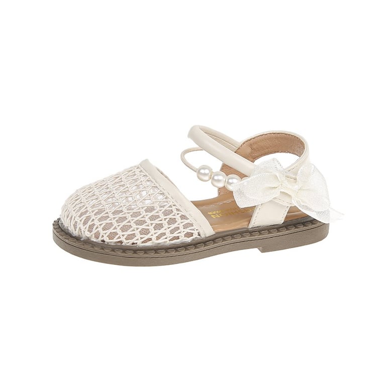 M187 Sandal Búp Bê Rổ Lưới Đính Ngọc Trai & Nơ Voan Cho Bé Gái (Size 26-34)