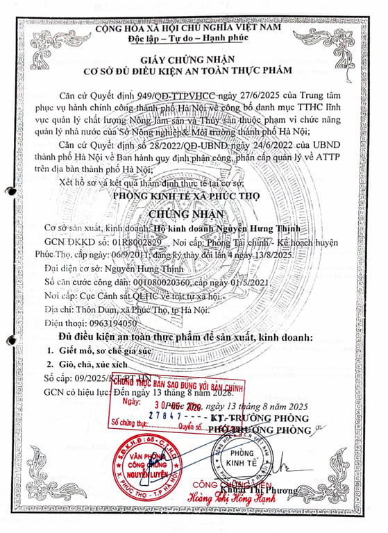Hồ sơ pháp lý hộ kinh doanh NGUYỄN HƯNG THỊNH