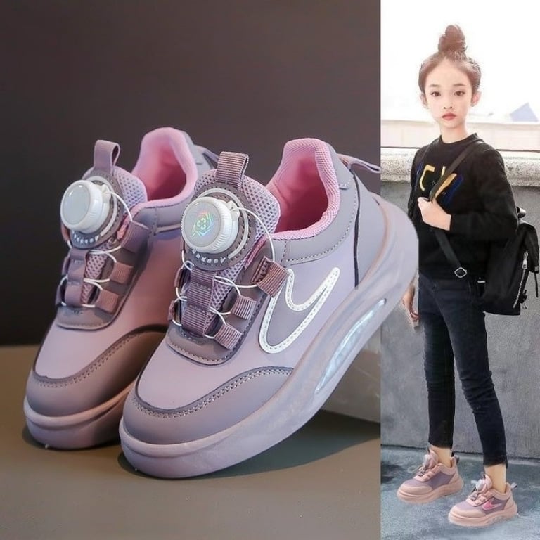 M154 Giày Thể Thao Bé Gái Núm Xoay Thông Minh – Giày Sneaker Trẻ Em Cổ Thấp Đệm Khí Tự Điều Chỉnh Dây Đi Học, Đi Chơi